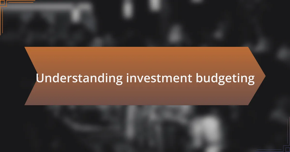 Understanding investment budgeting